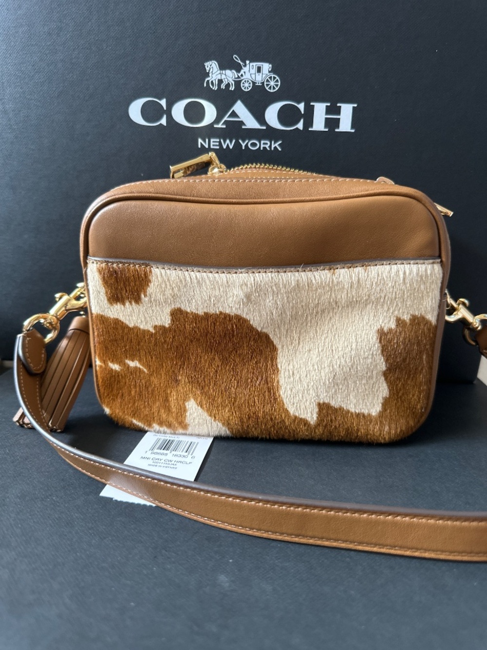 NWT Coach Mini Carey Crossbody Bag In Haircalf With Cow Print - Picture 3 of 7